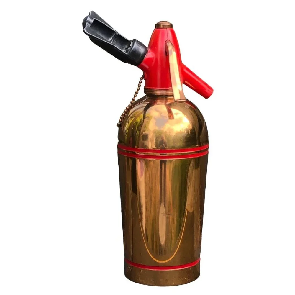 Vintage MCM Sparklets Selzer Bottle 12" Copper w Red Trim Bar Atomic Space Age - Picture 1 of 9
